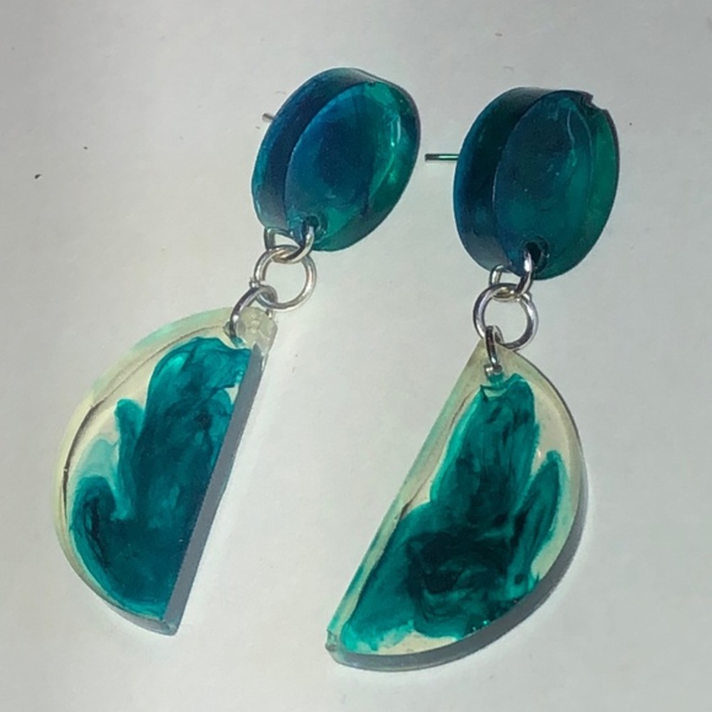 Elegant Teal and Clear Swirl Boho Dangle Earrings
